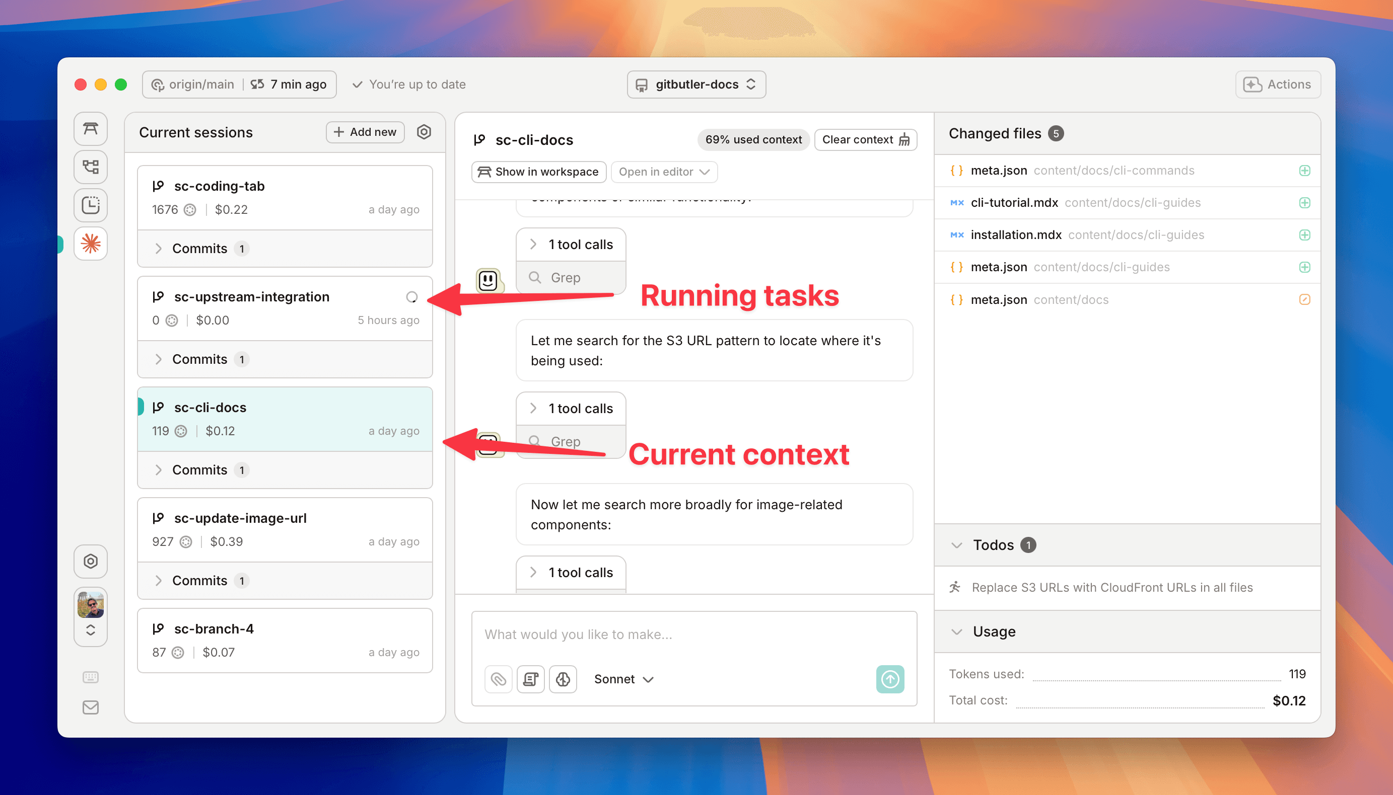 Multiple branches, one has a running agent